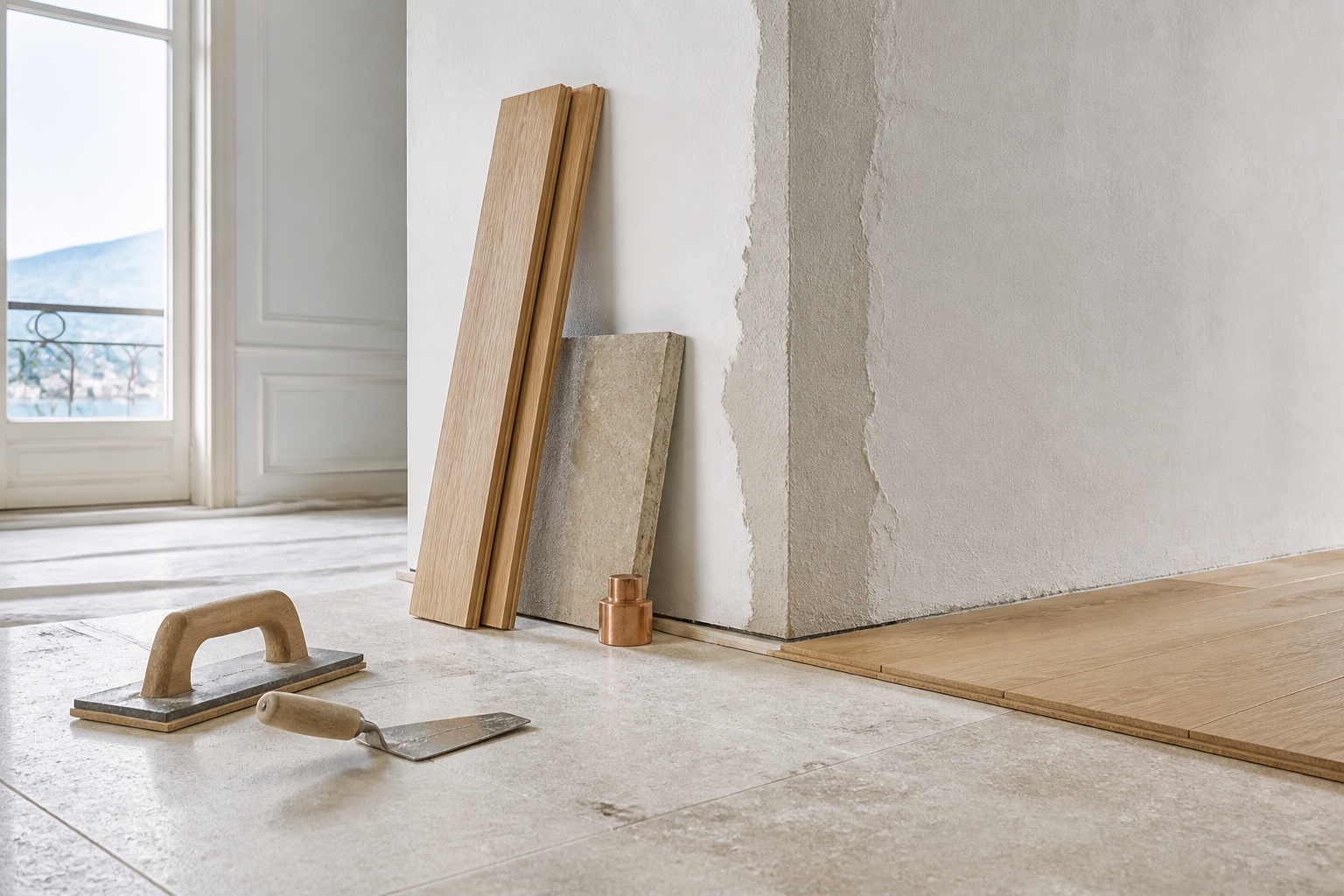 Matériaux et outils préparés pour des travaux de rénovation